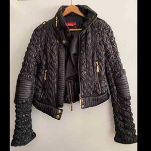 Apple Bottom Jeans Cropped Puffer Motorcycle Jacket In Black